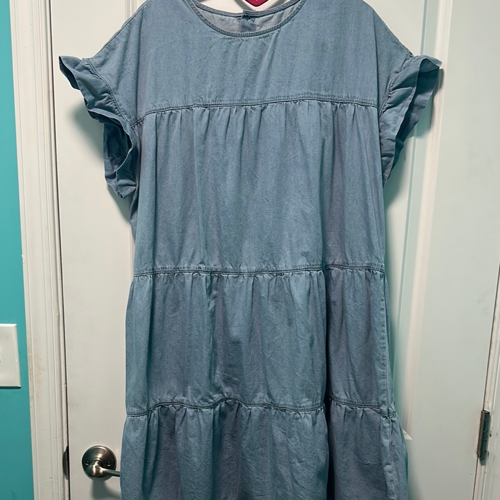 Blue Tiered Ruffled Dress with Flutter Sleeves